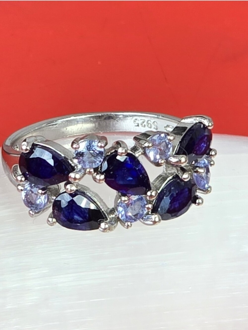 925 Sterling Silver Ring With Natural Sapphire 4x5mm & Tanzanite Gemstones
